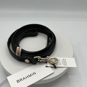 BRAHMIN Small Pet Leash in Croco-embossed Black Melbourne Leather